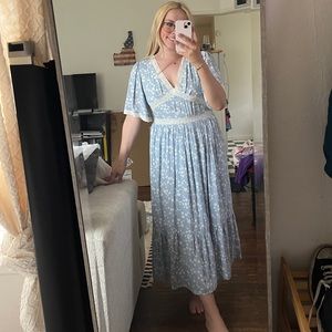 Blue floral maxi dress with sleeves